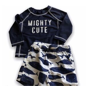 Carter’s whale swim trunks and rash guard
